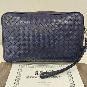 Bottega Veneta Blue Woven Leather Wristlet